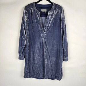 ANTHROPOLOGIE Women's Gray Blue Crushed Velvet Oversize Dress XS